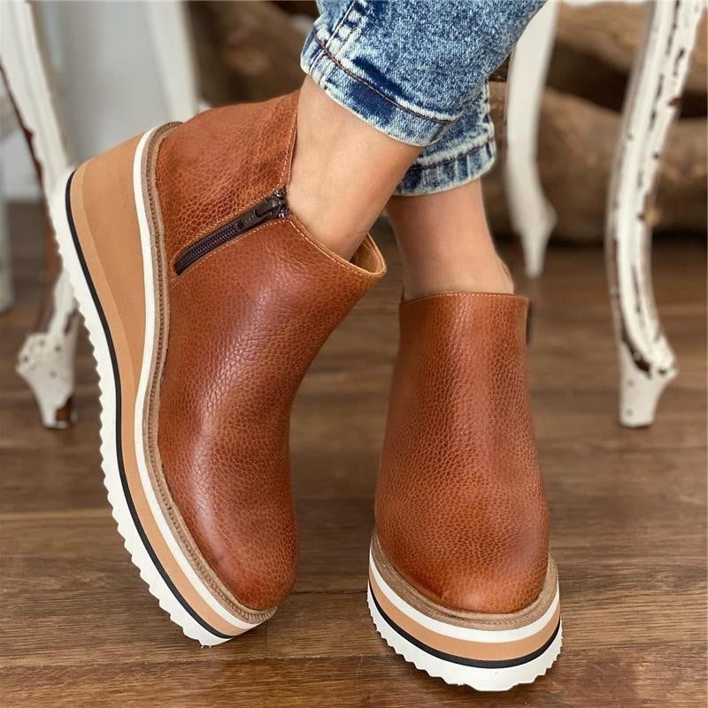 Platform Ankle Boots for Women - Dark Brown