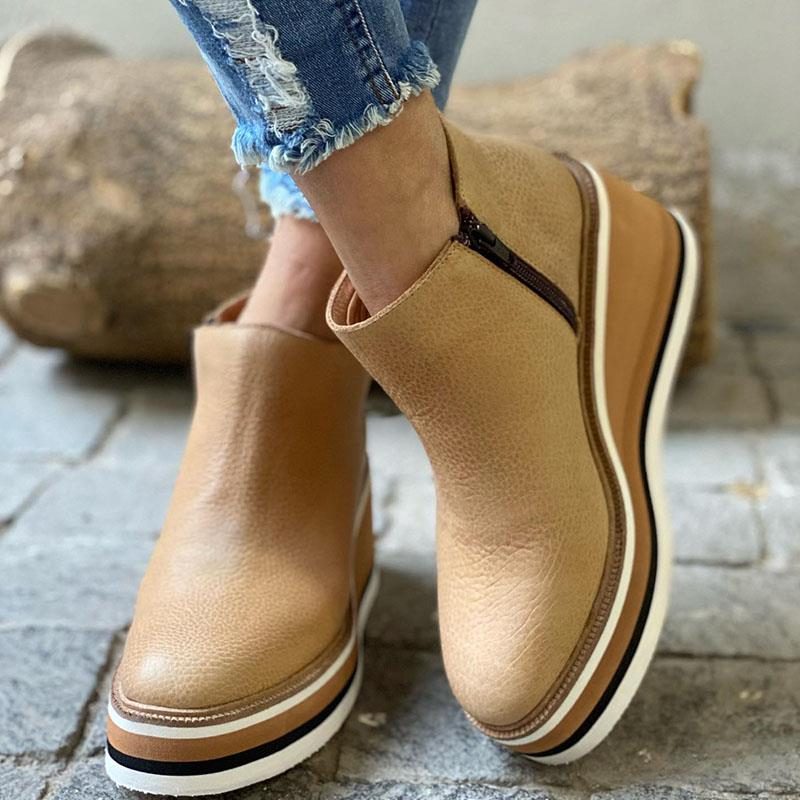 Platform Ankle Boots for Women - Beige