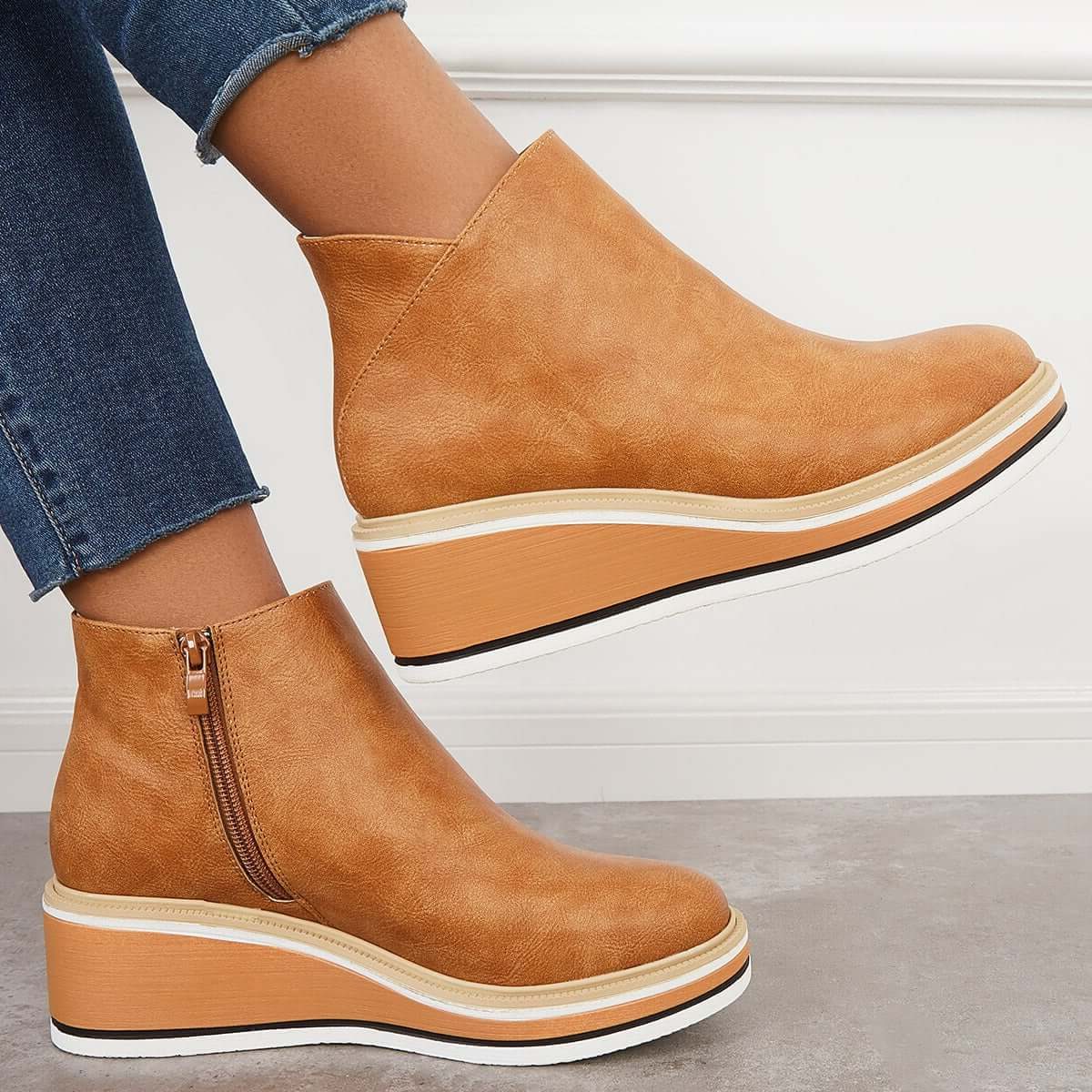 Platform Ankle Boots with Side Zip for Women - View 8