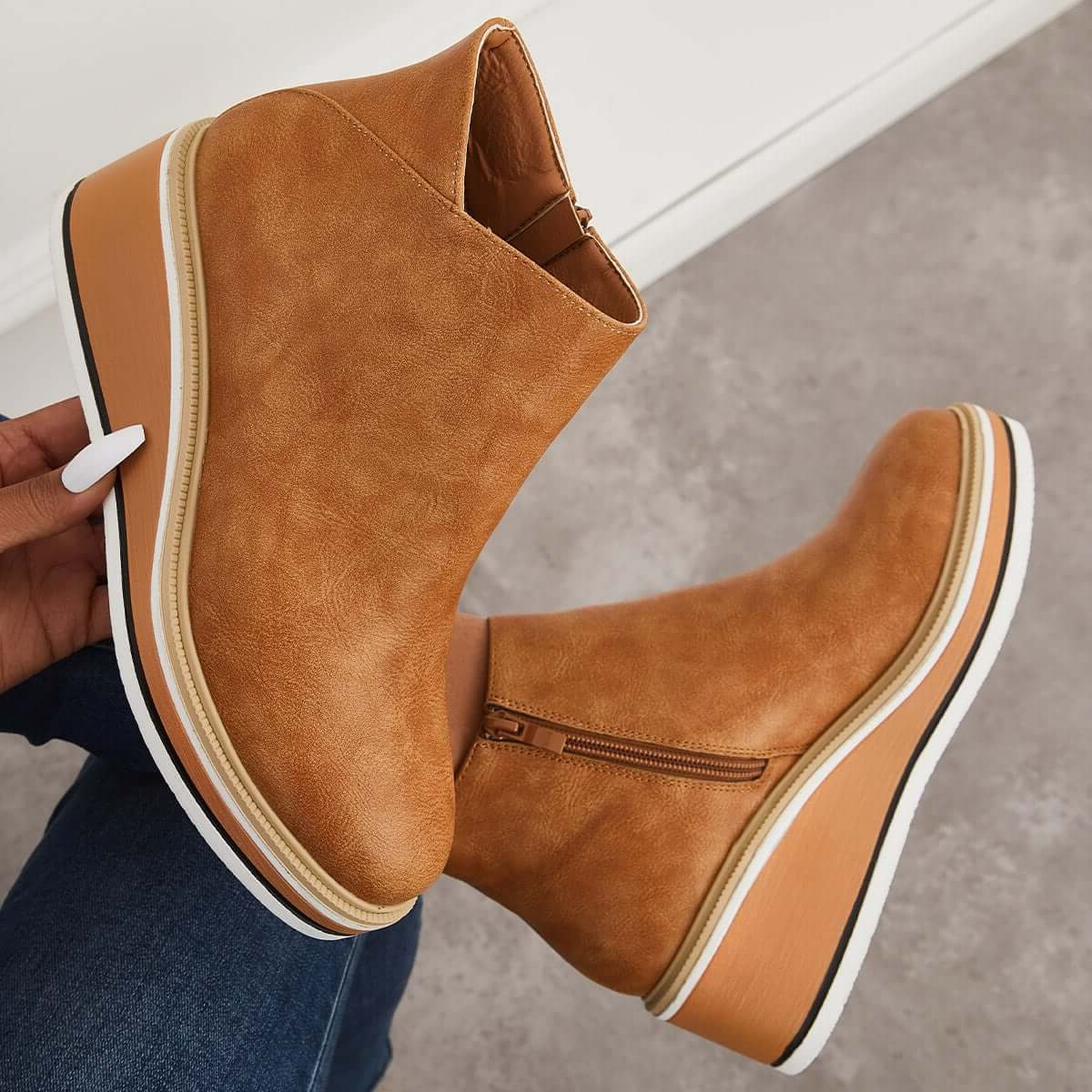 Platform Ankle Boots with Side Zip for Women - View 9