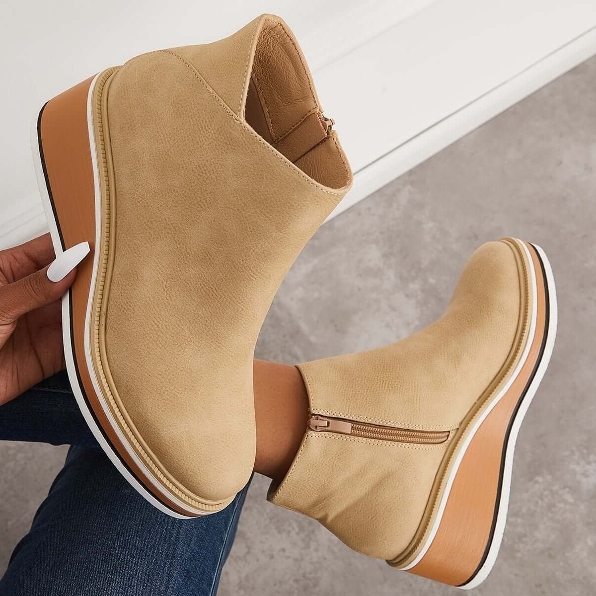Platform Ankle Boots with Side Zip for Women - View 12