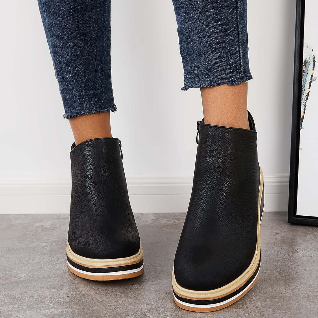 Platform Ankle Boots with Side Zip for Women