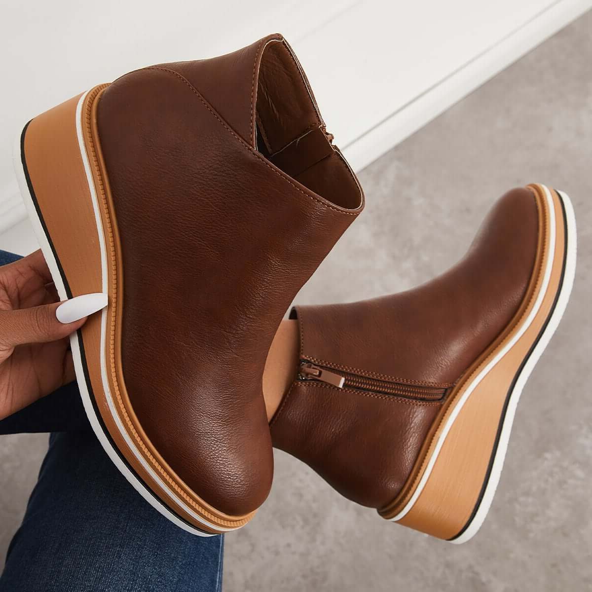 Platform Ankle Boots with Side Zip for Women - View 15