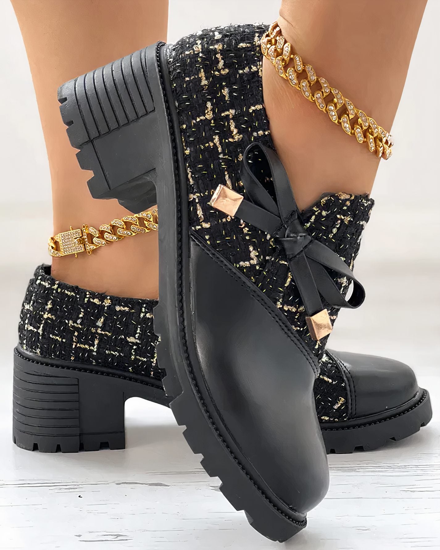 Platform Lace-Up Ankle Boots for Women - Black