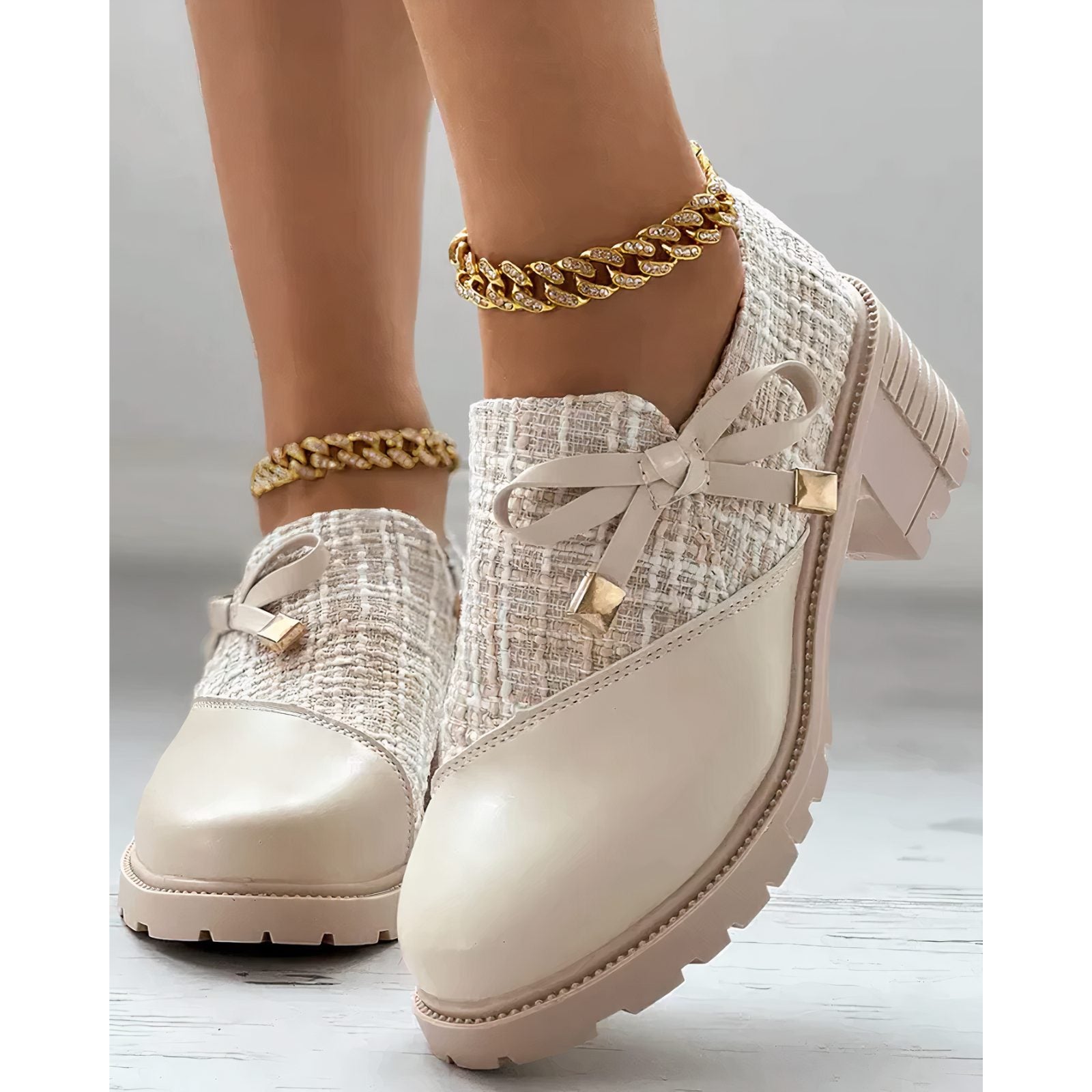 Platform Lace-Up Ankle Boots for Women - Beige