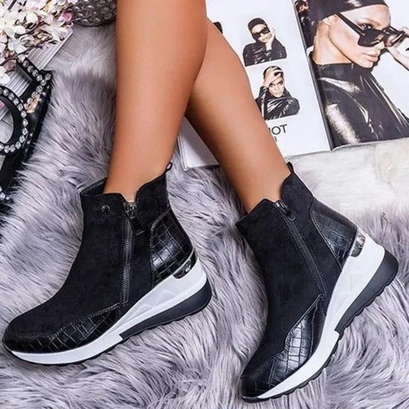 Platform Wedge Ankle Boots for Women - Black