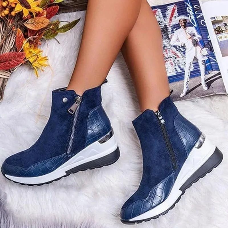 Platform Wedge Ankle Boots for Women - Blue