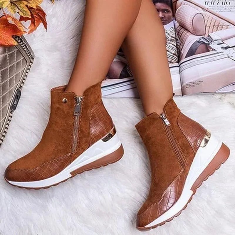 Platform Wedge Ankle Boots for Women - Brown