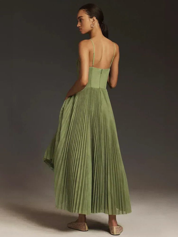 Pleated Tulle Midi Dress with Bustier for Women