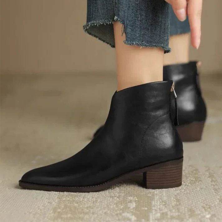 Pointed Toe Leather Ankle Boots for Women