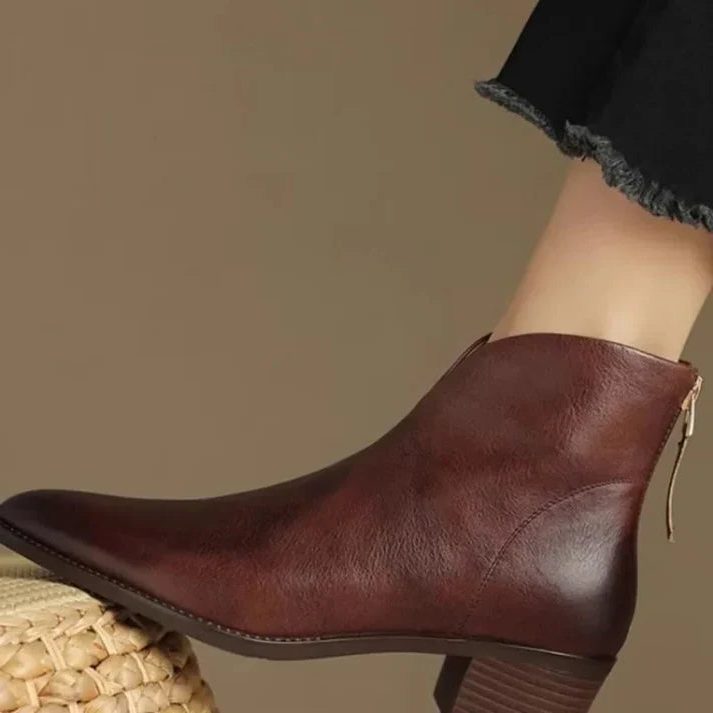 Pointed Toe Leather Ankle Boots for Women - View 3