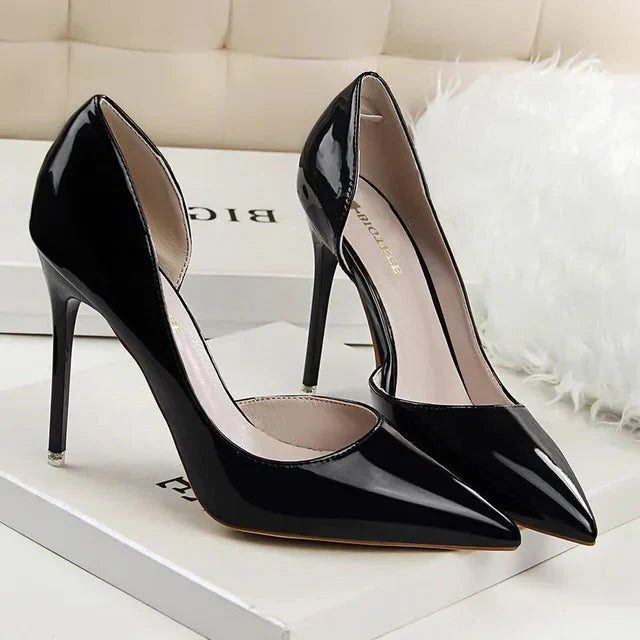 Pointed Toe Patent Leather Pumps for Women - Black 10.5cm