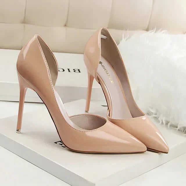Pointed Toe Patent Leather Pumps for Women - Nude 10.5cm