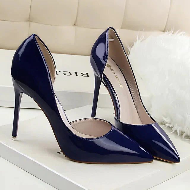 Pointed Toe Patent Pumps for Women - Royal Blue 10.5cm