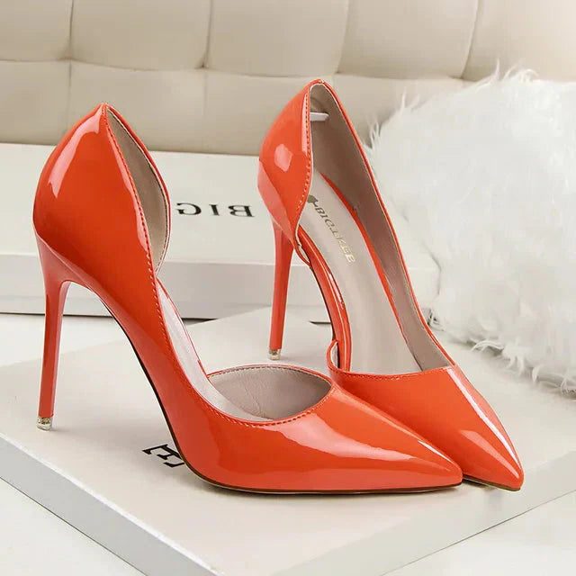 Pointed Toe Patent Pumps for Women - Orange 10.5cm