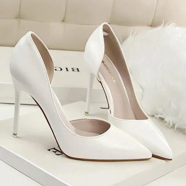 Pointed Toe Patent Pumps for Women - White 10.5cm