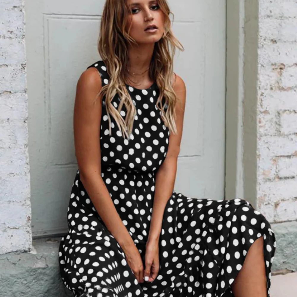 Polka Dot Sleeveless Midi Dress for Women