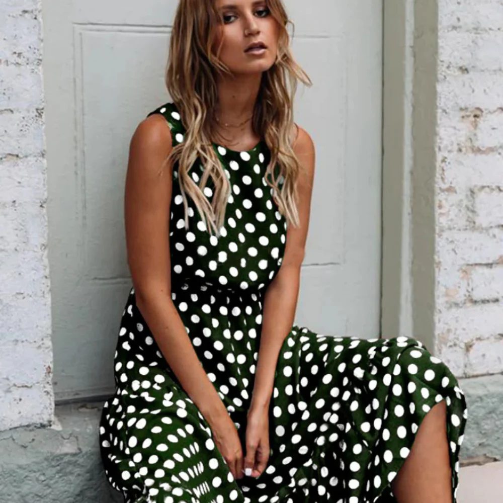 Polka Dot Sleeveless Midi Dress for Women