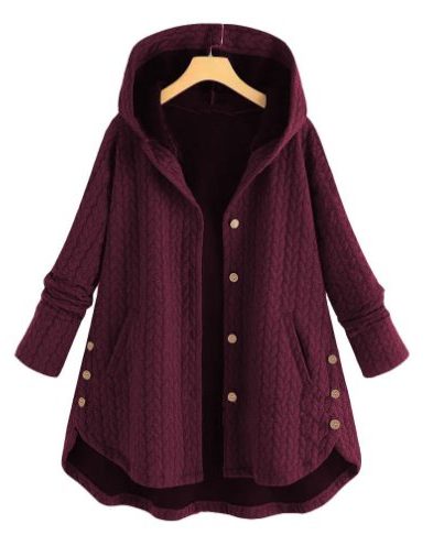 Quilted Hooded Jacket with Button Closure for Women