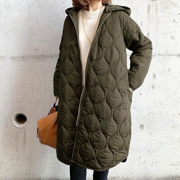 Quilted Hooded Puffer Coat for Women - Green