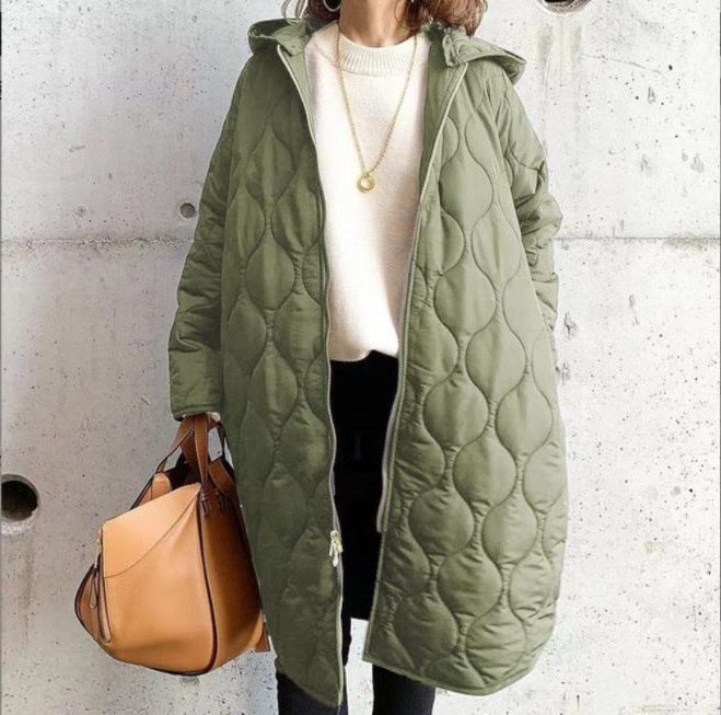 Quilted Hooded Puffer Coat for Women - Gray
