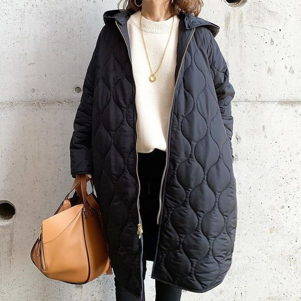 Quilted Hooded Puffer Coat for Women - Black