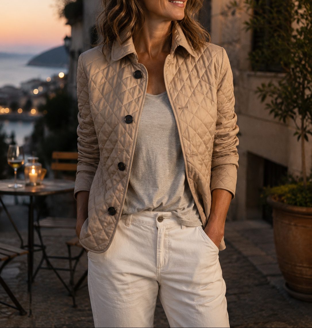 Quilted Jacket with Collar Button-Down for Women