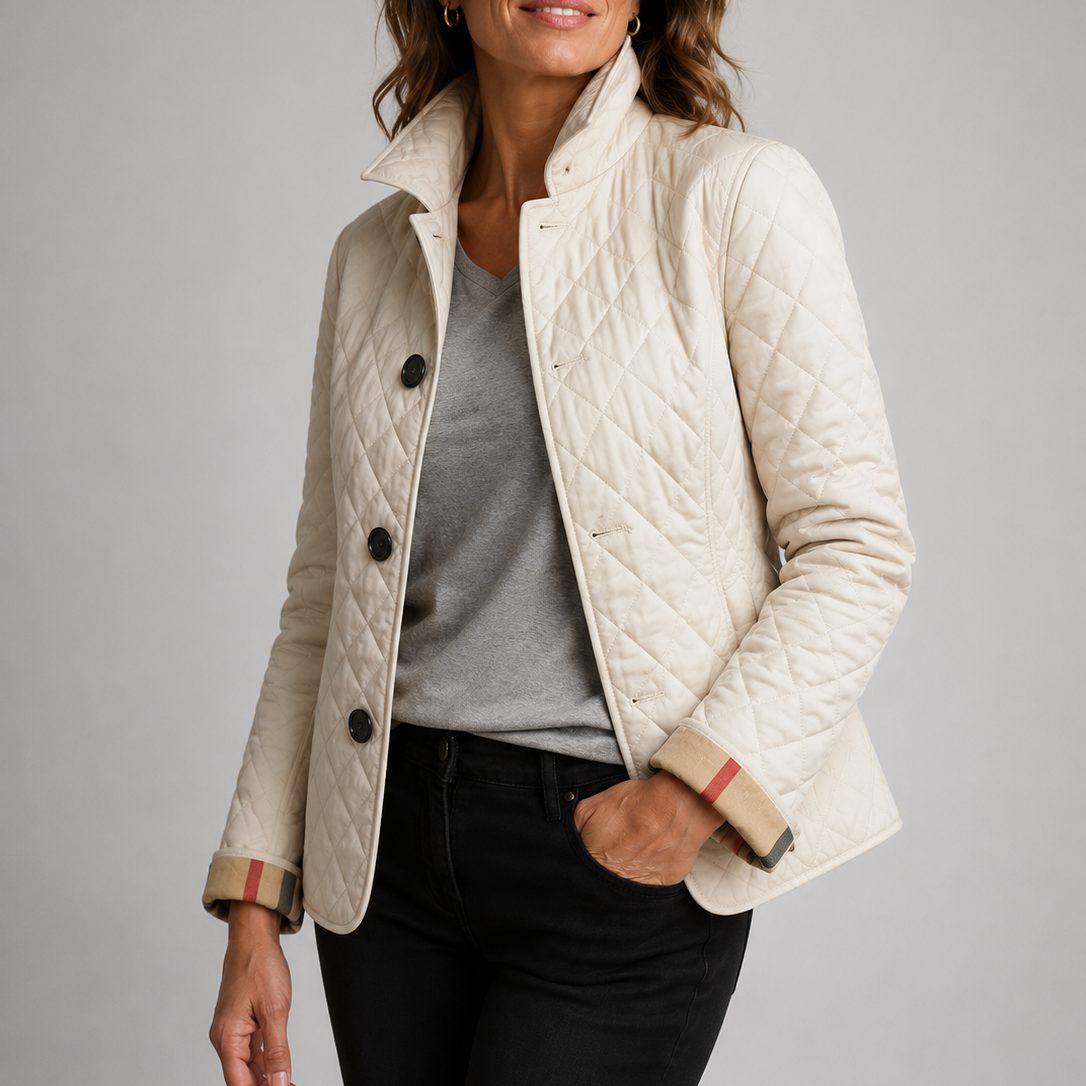 Quilted Jacket with Collar Button-Down for Women - Beige