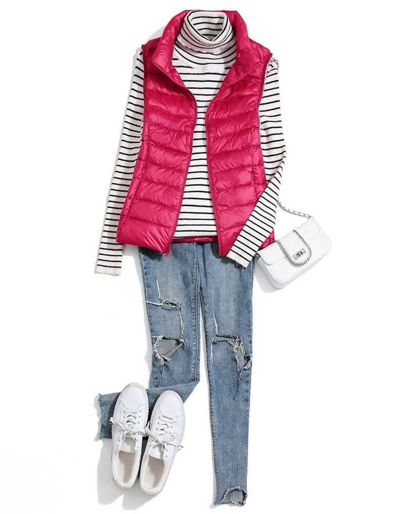 Quilted Puffer Vest with Stand Collar for Women