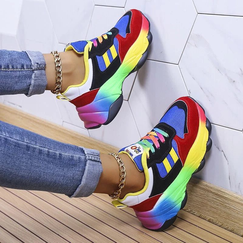 Rainbow Colourblock Platform Sneakers for Women