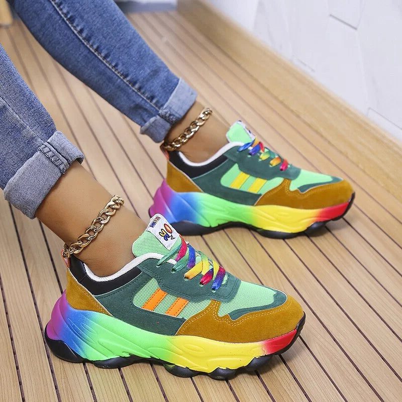 Rainbow Colourblock Platform Sneakers for Women