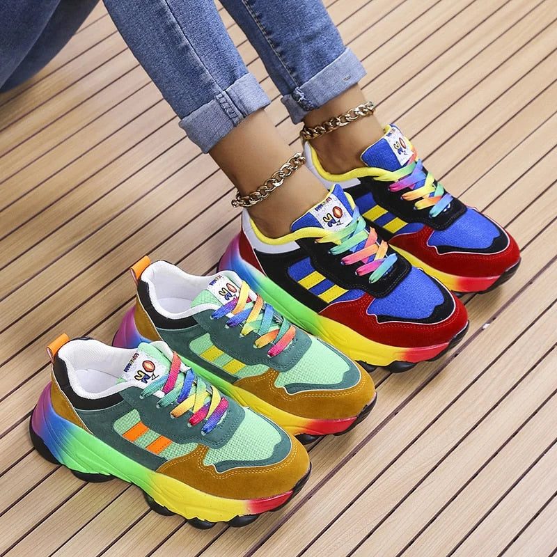 Rainbow Colourblock Platform Sneakers for Women