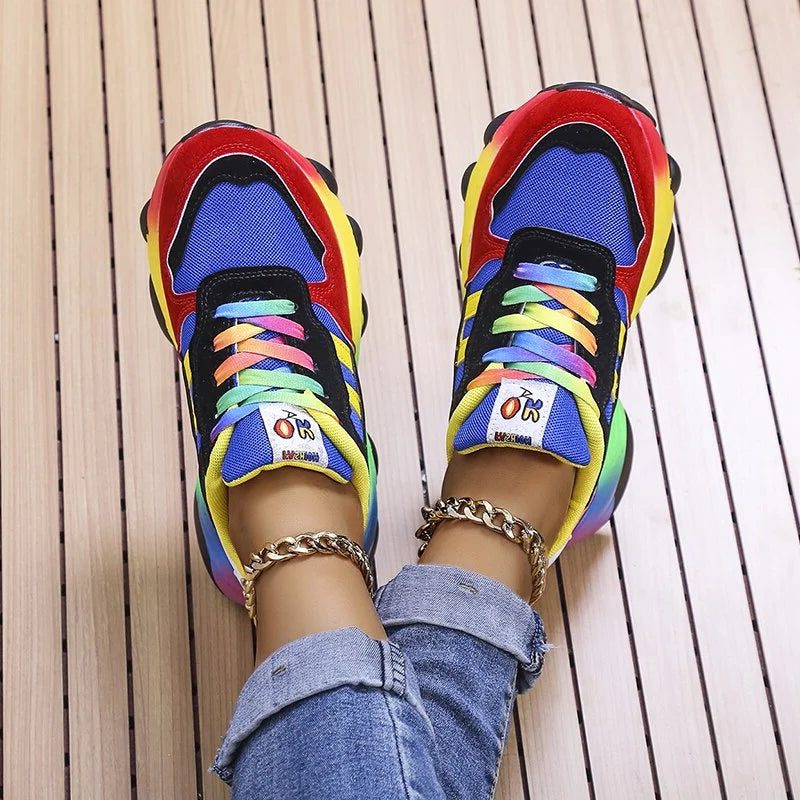 Rainbow Colourblock Platform Sneakers for Women