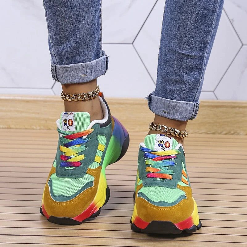 Rainbow Colourblock Platform Sneakers for Women