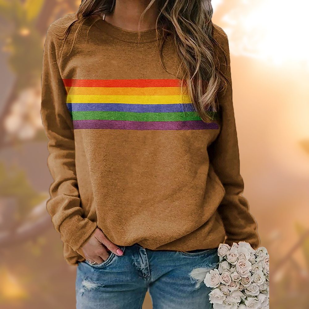 Rainbow Stripe Oversized Sweatshirt for Women - Yellow
