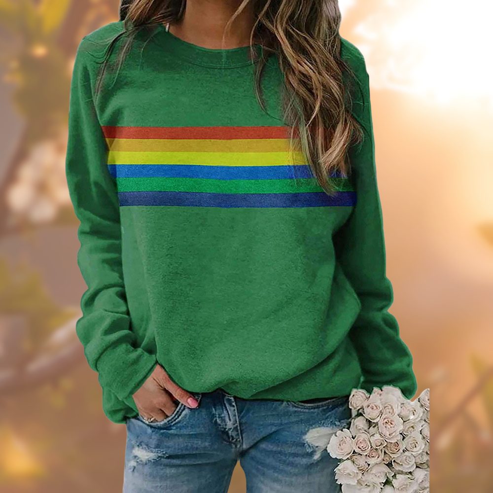 Rainbow Stripe Oversized Sweatshirt for Women - Green