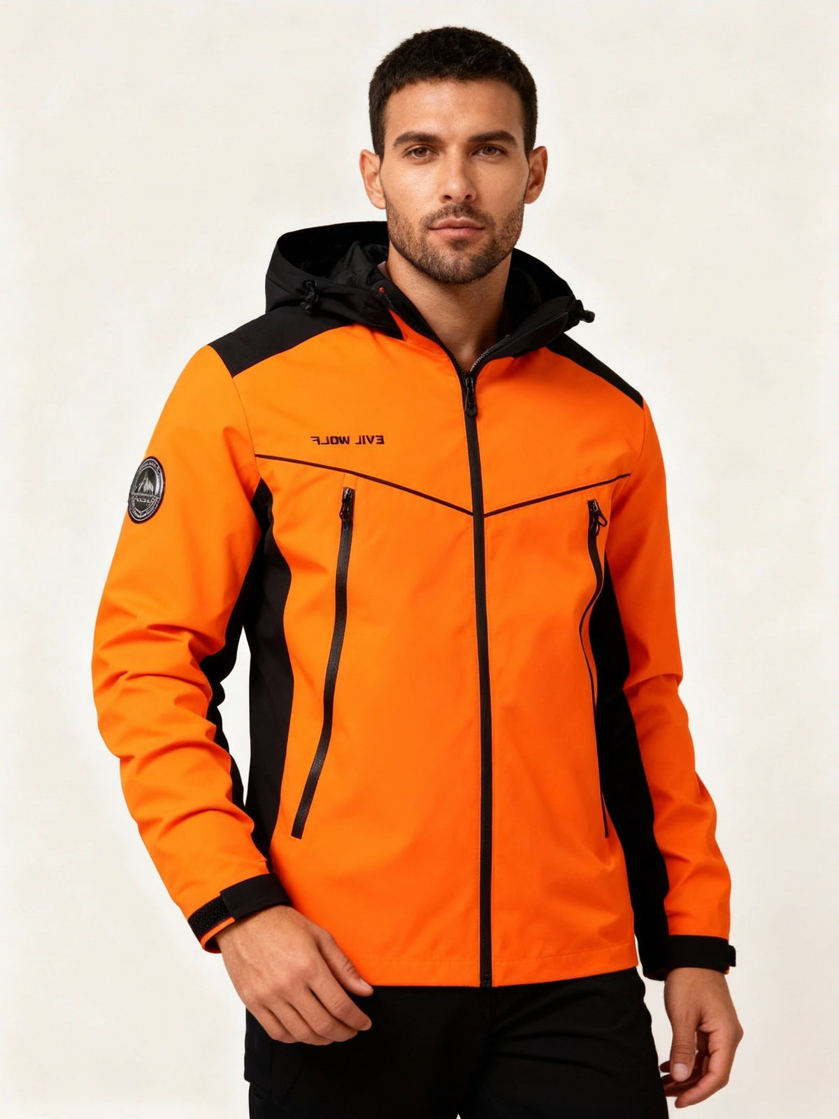 Reflective Zip-Up Outdoor Jacket for Men - Orange