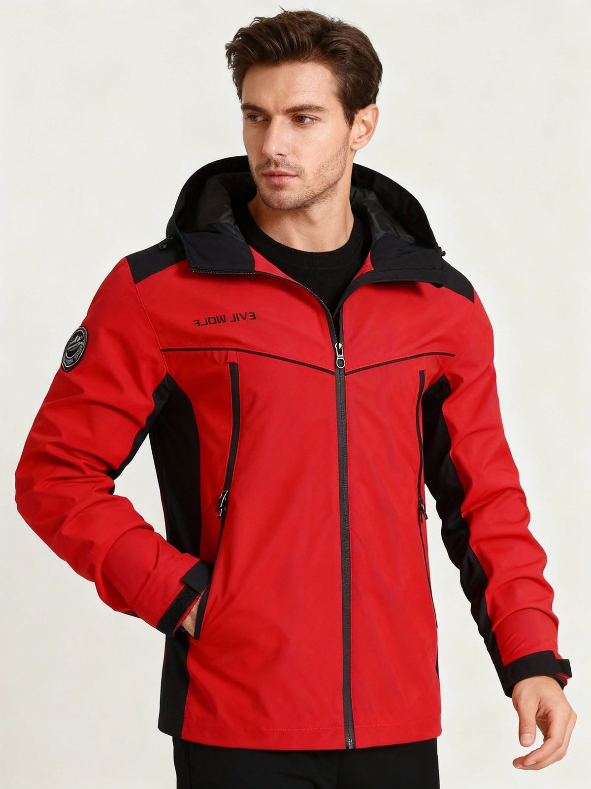 Reflective Zip-Up Outdoor Jacket for Men - Red
