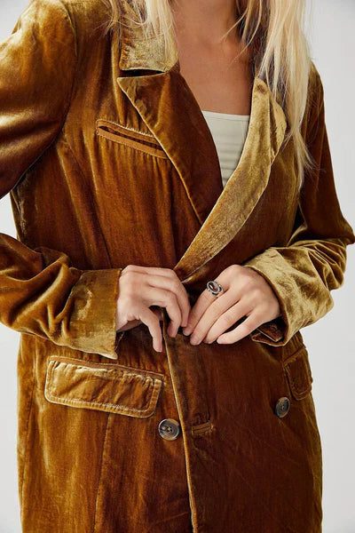 Relaxed Velvet Blazer with Long Sleeves for Women
