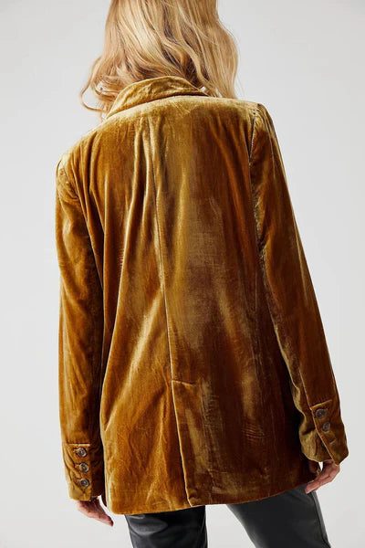 Relaxed Velvet Blazer with Long Sleeves for Women