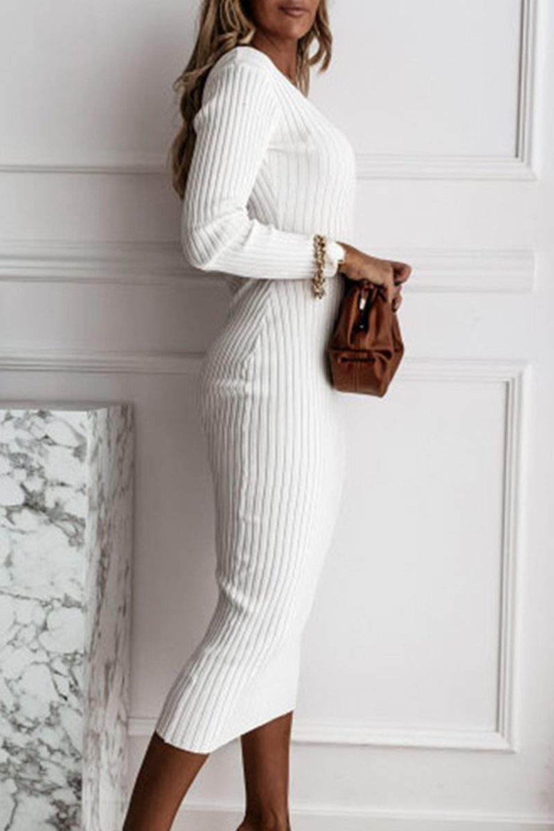 Ribbed Knit Bodycon Midi Dress for Women