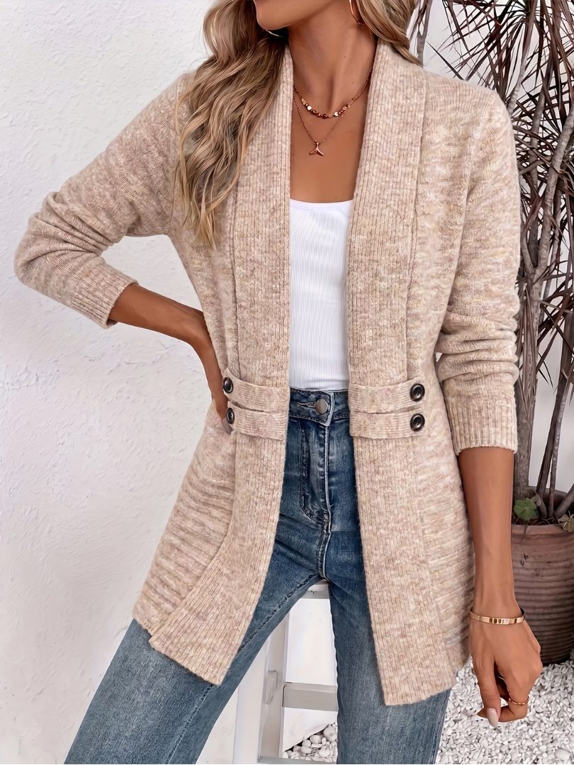 Ribbed Knit Cardigan with Double Button Closure for Women