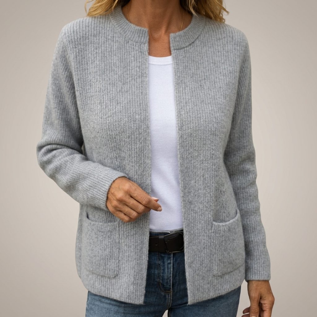 Ribbed Knit Cardigan with Pockets for Women