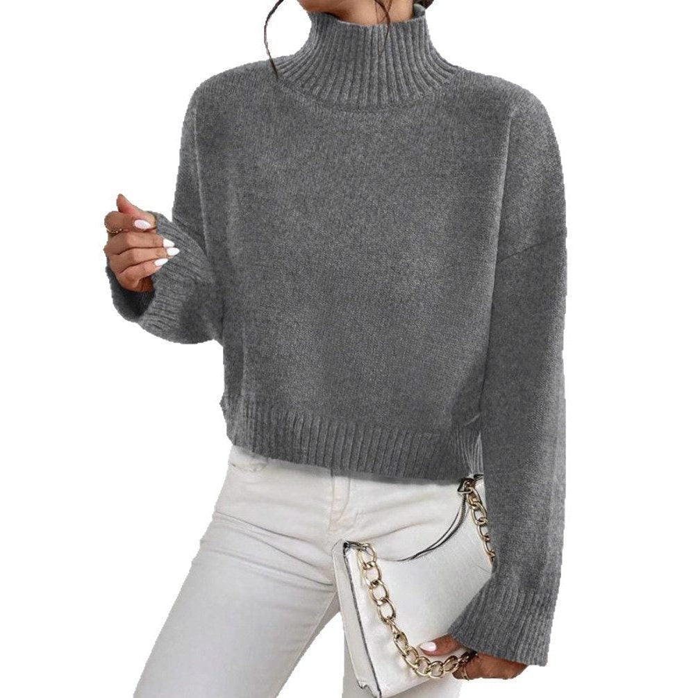 Ribbed Knit Cropped Roll Neck Jumper for Women - View 5