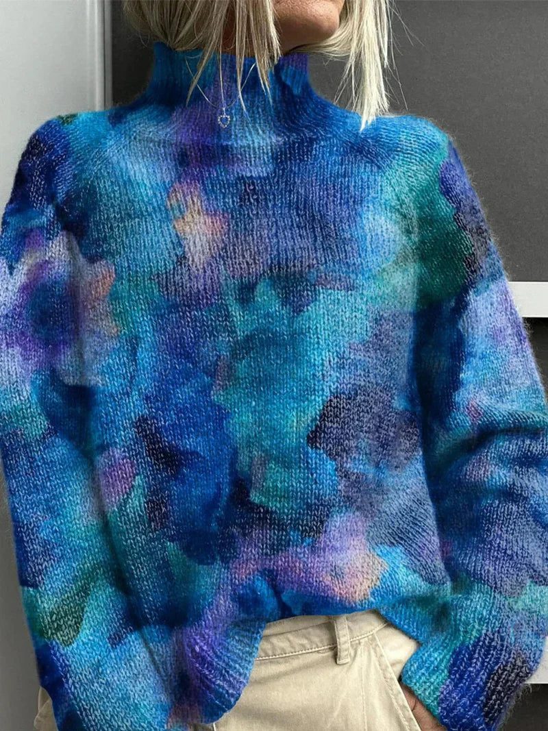 Ribbed Knit Jumper with Embroidered Wildlife for Women - Blue
