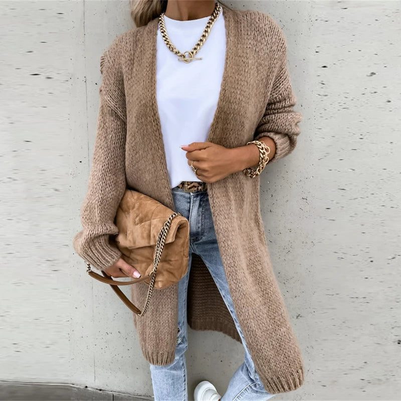 Ribbed Knit Long Cardigan for Women