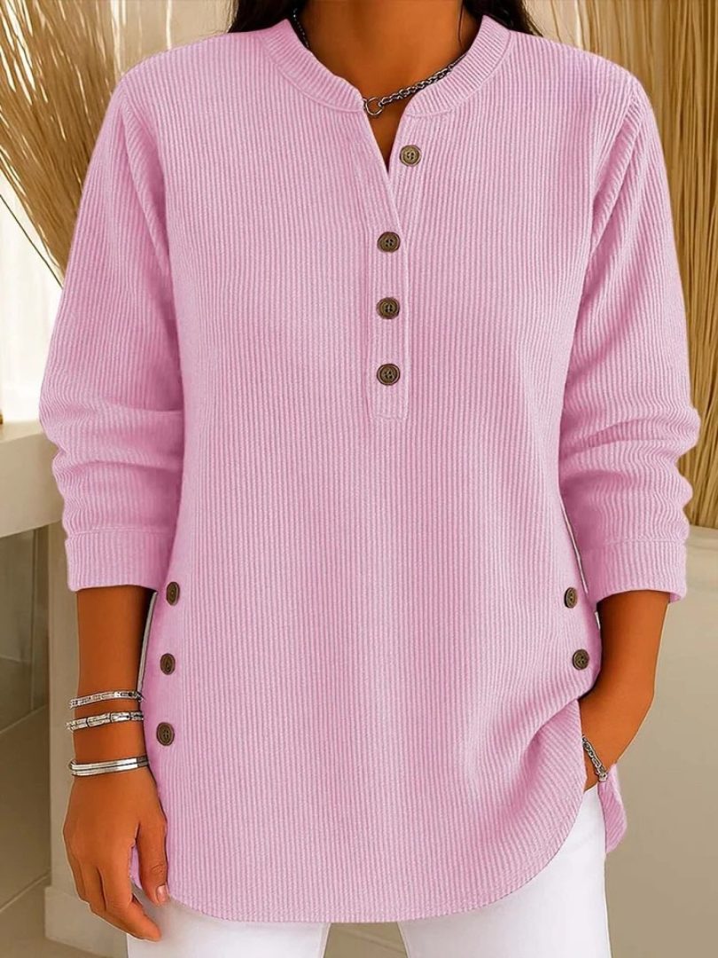Ribbed Knit Long Sleeve Henley Top for Women