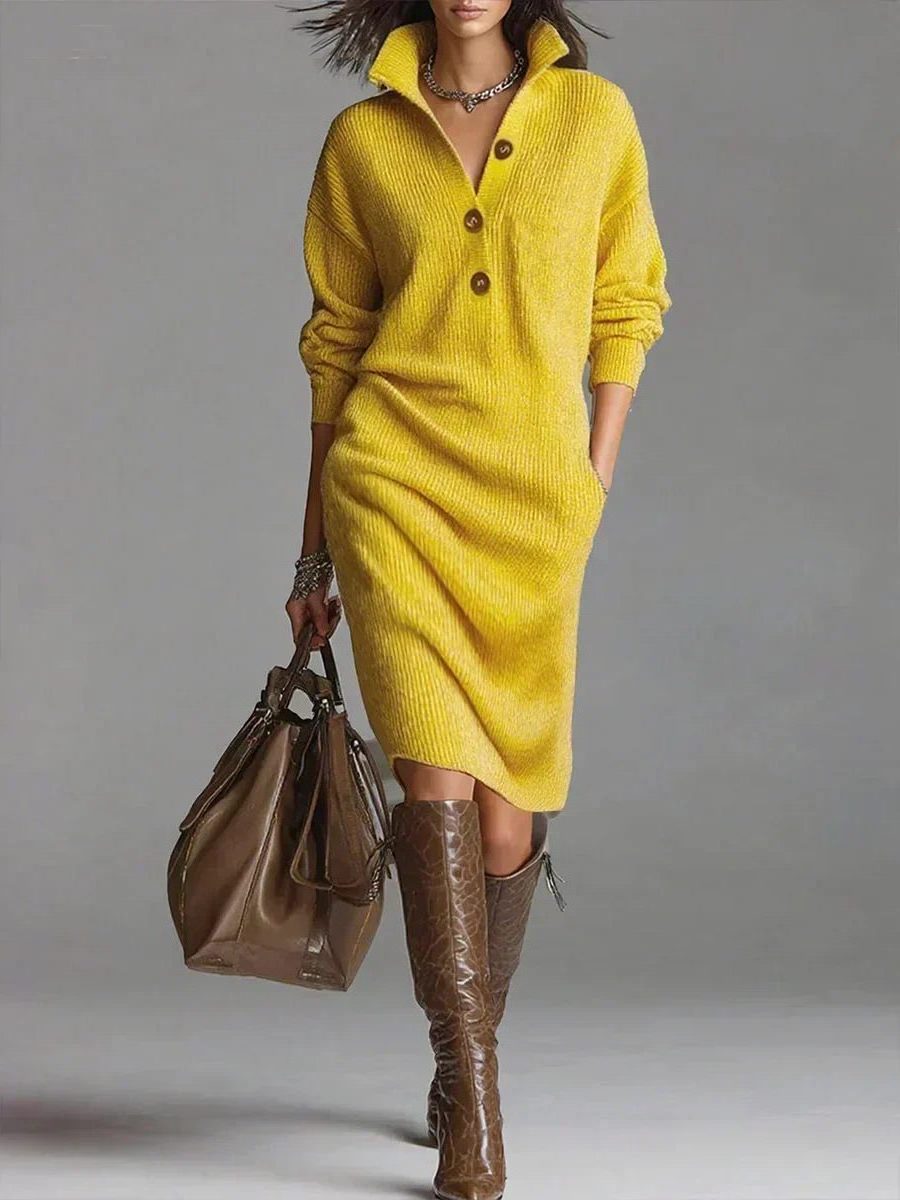 Ribbed Knit Long Sleeve Sweater Dress for Women