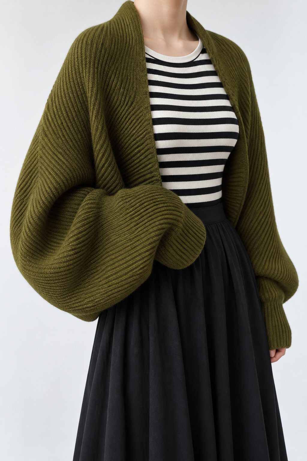 Ribbed Knit Open-Front Cardigan Shrug for Women