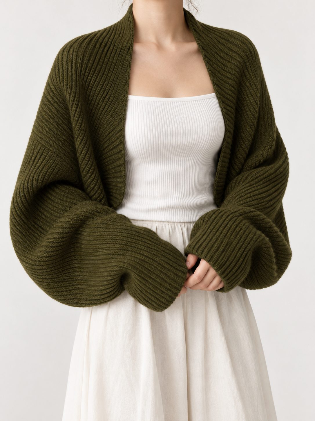 Ribbed Knit Open-Front Cardigan Shrug for Women - View 2